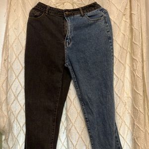 SHEIN Color Block Wide Leg Denim Jeans